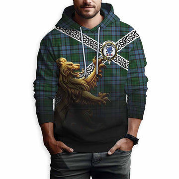 Forsyth Crest Tartan Hoodie with Golden Lion Emblem Celtic Style