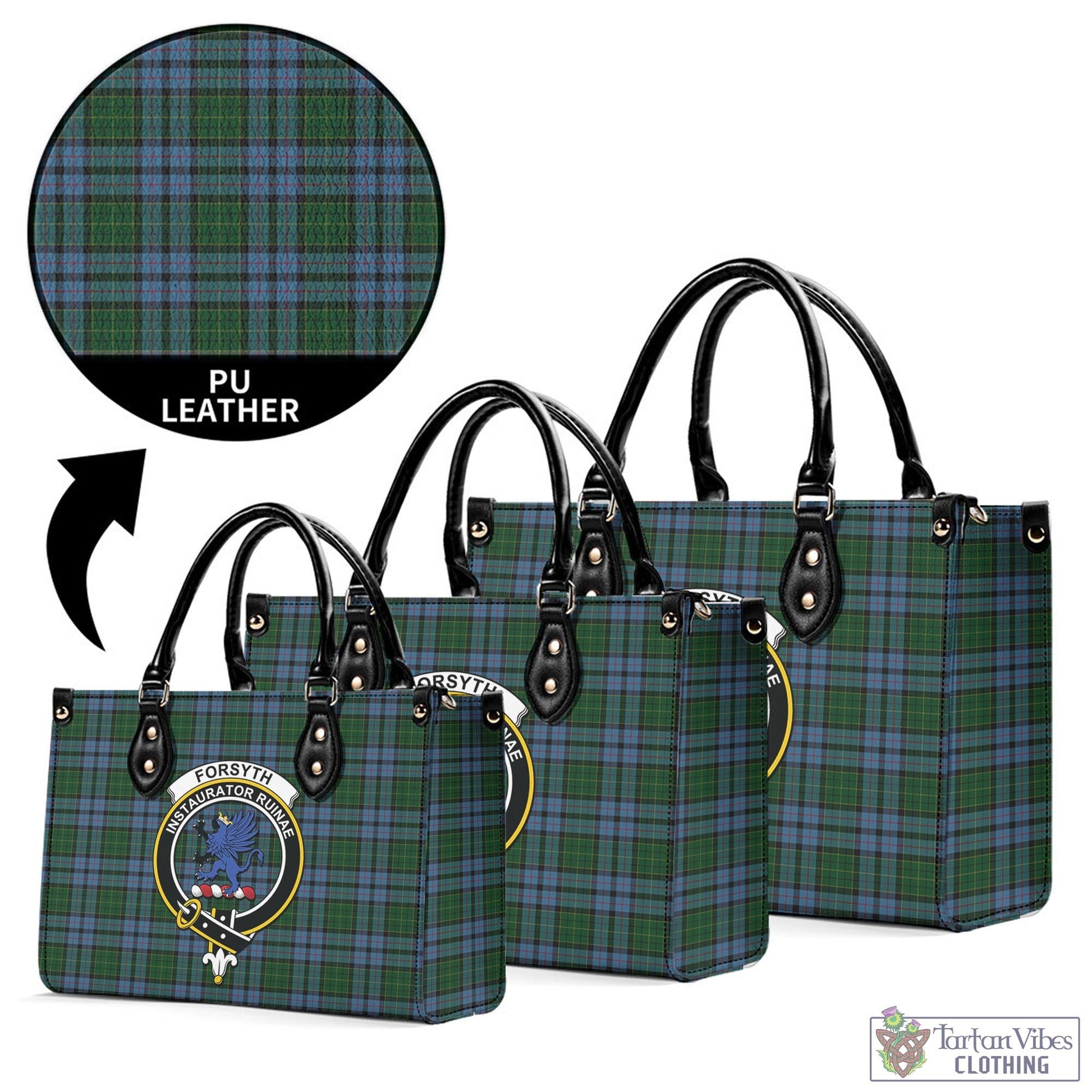 Forsyth Tartan Luxury Leather Handbags with Family Crest L - Tartan Vibes Clothing