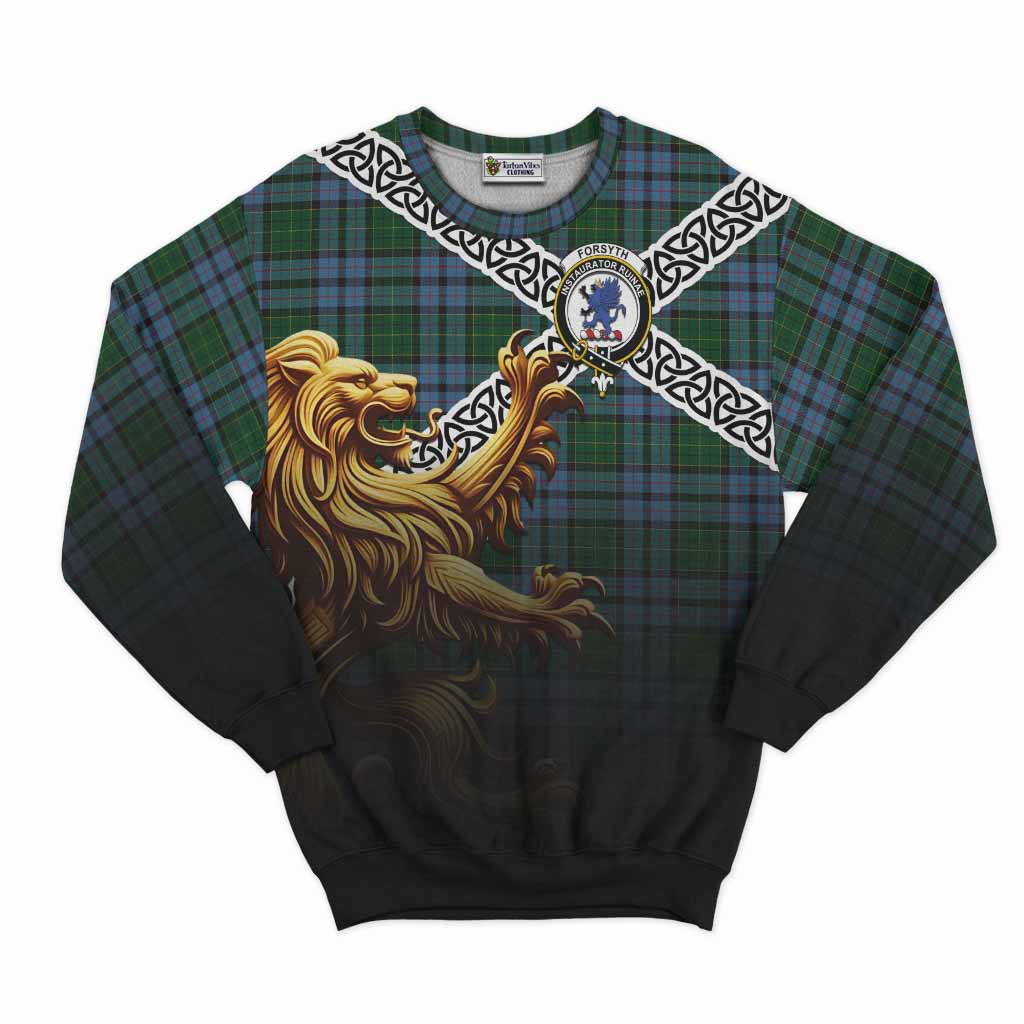 Forsyth Crest Tartan Sweatshirt with Golden Lion Emblem Celtic Style Unisex - Tartan Vibes Clothing