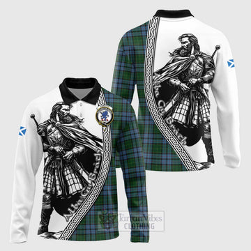 Forsyth Tartan Clan Crest Long Sleeve Polo Shirt with Highlander Warrior Celtic Style Unisex - Tartan Vibes Clothing