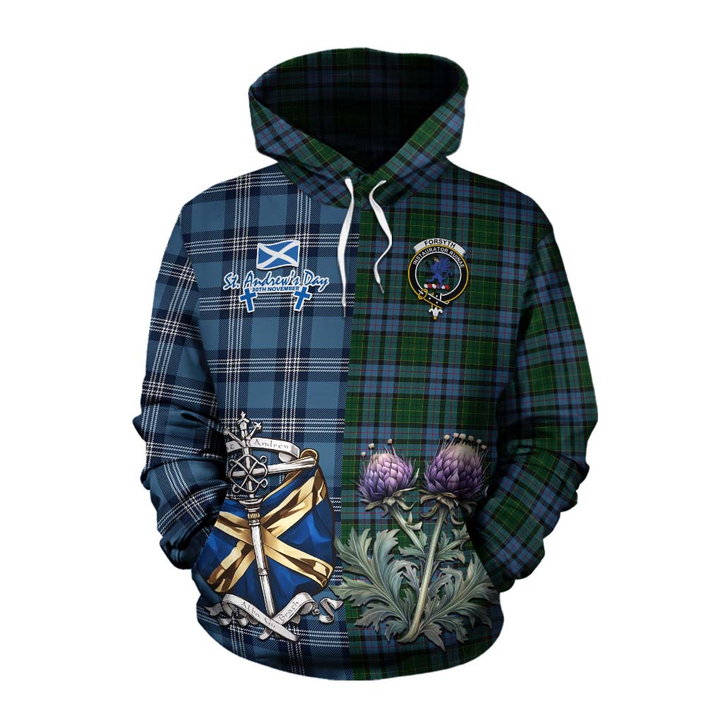Forsyth Tartan Cotton Hoodie Happy St. Andrew's Day Half Tartan Style Pullover Hoodie XS - Tartan Vibes Clothing