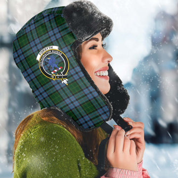 Forsyth Tartan Winter Trapper Hat with Family Crest Winter Trapper Hat Universal Fit Circumference 22.8in (58cm) - Tartan Vibes Clothing