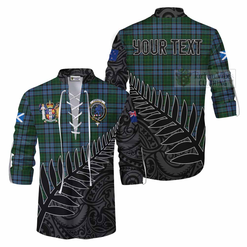 Tartan Vibes Clothing Forsyth Crest Tartan Ghillie Kilt Shirt with New Zealand Silver Fern Half Style