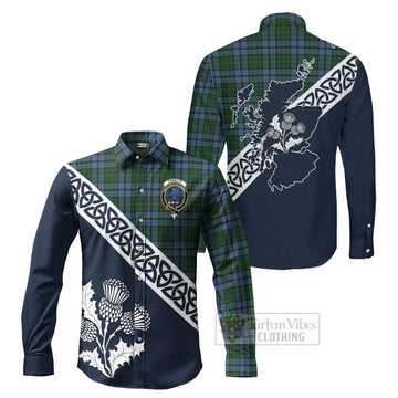 Forsyth Tartan Long Sleeve Button Shirt Featuring Thistle and Scotland Map Men's Shirt S - Tartan Vibes Clothing