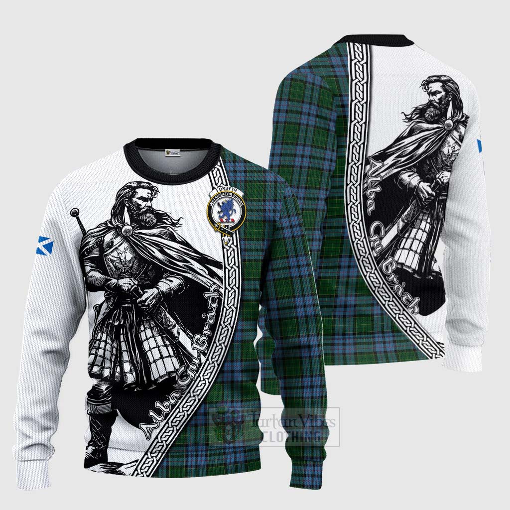 Forsyth Tartan Clan Crest Knitted Sweater with Highlander Warrior Celtic Style Unisex - Tartan Vibes Clothing