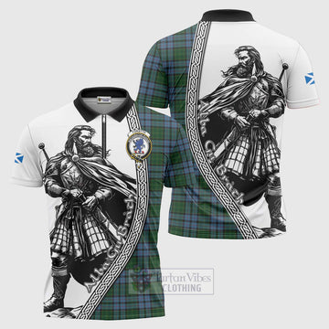 Forsyth Tartan Clan Crest Zipper Polo Shirt with Highlander Warrior Celtic Style Unisex - Tartan Vibes Clothing