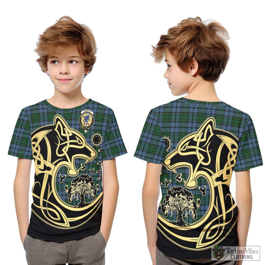 Forsyth Tartan Kid T-Shirt with Family Crest Celtic Wolf Style Youth XL Size14 - Tartan Vibes Clothing