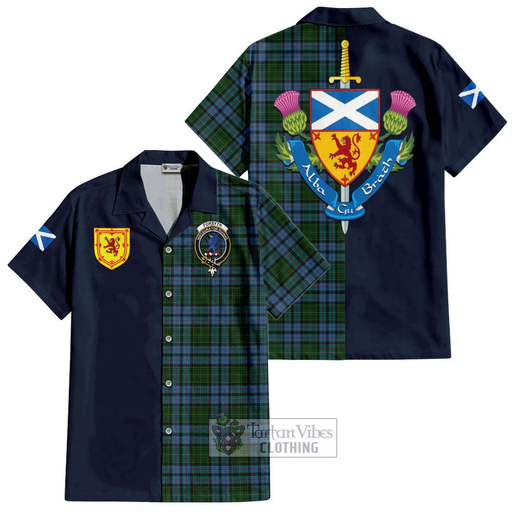 Tartan Vibes Clothing Forsyth Tartan Short Sleeve Button Shirt with Scottish Lion Royal Arm Half Style