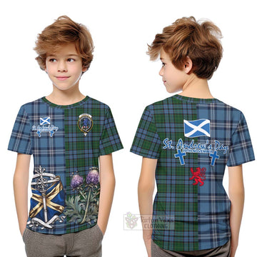 Forsyth Tartan Kid T-Shirt Happy St. Andrew's Day Half Tartan Style Youth XL Size14 - Tartan Vibes Clothing