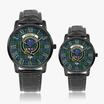 Forsyth Tartan Family Crest Leather Strap Quartz Watch Wide Type - Tartan Vibes Clothing