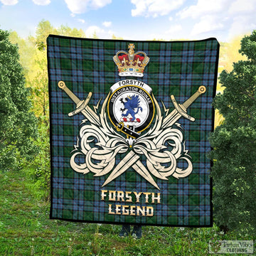Forsyth Tartan Quilt with Clan Crest and the Golden Sword of Courageous Legacy Super King Quilt 91" x 110" - Tartan Vibes Clothing