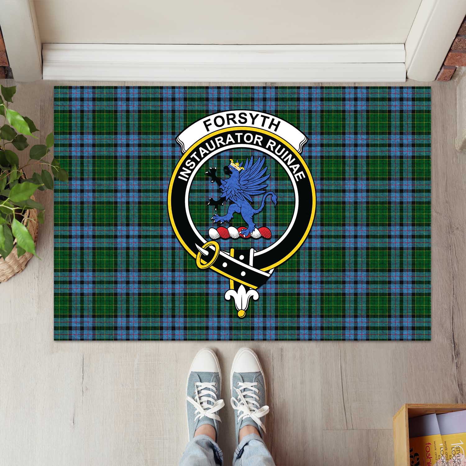 Forsyth Tartan Rubber Doormat with Family Crest L 60*90cm - Tartan Vibes Clothing