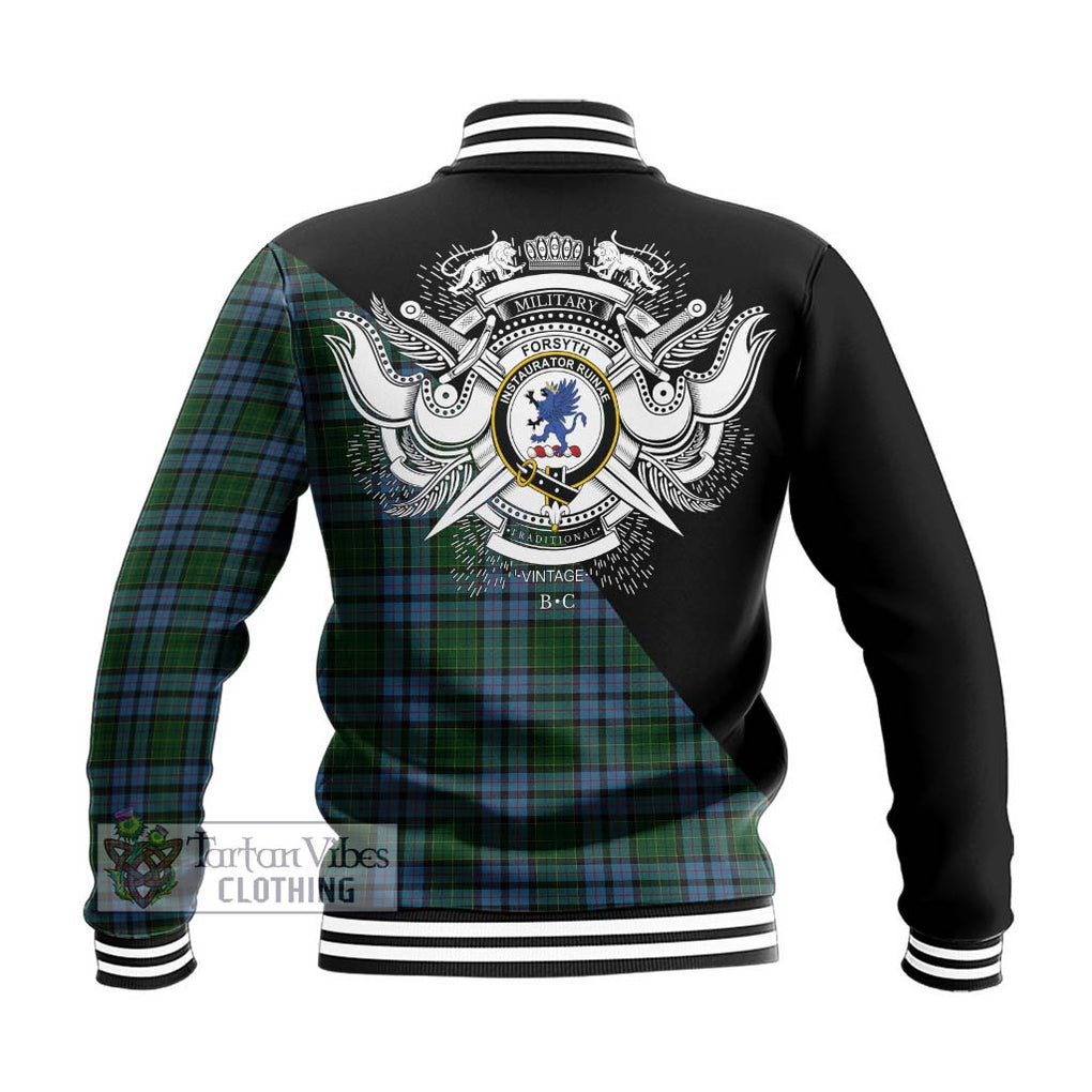 Forsyth Tartan Baseball Jacket with Family Crest and Military Logo Style - Tartan Vibes Clothing