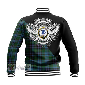 Forsyth Tartan Baseball Jacket with Family Crest and Military Logo Style - Tartan Vibes Clothing