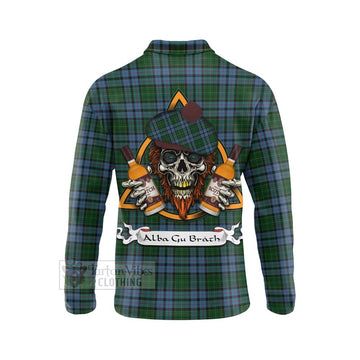 Forsyth Tartan Long Sleeve Polo Shirt with Family Crest and Bearded Skull Holding Bottles of Whiskey - Tartan Vibes Clothing