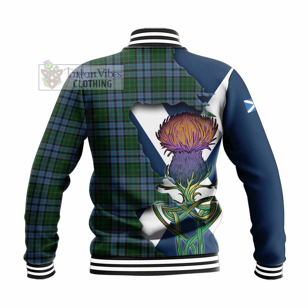 Tartan Vibes Clothing Forsyth Tartan Family Crest Baseball Jacket Scottish Thistle Celtic Inspired
