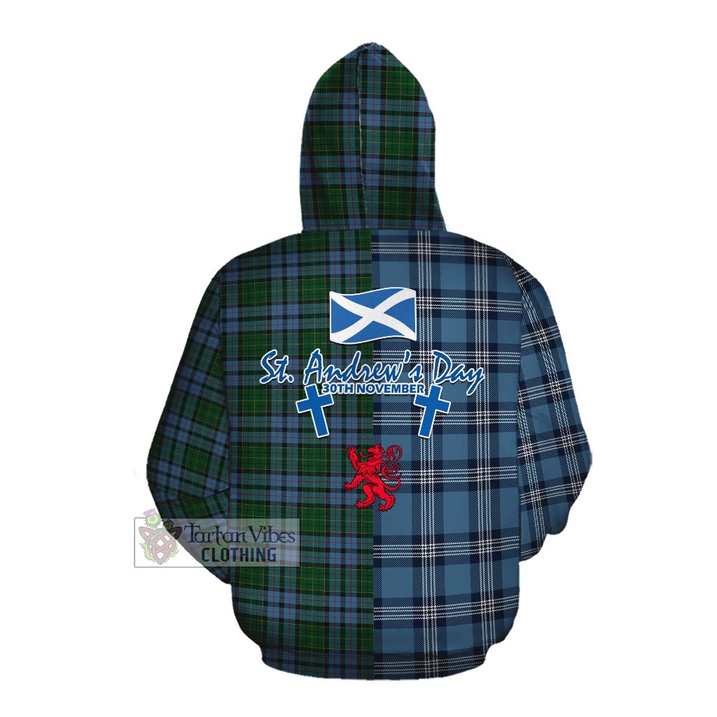 Forsyth Tartan Cotton Hoodie Happy St. Andrew's Day Half Tartan Style Pullover Hoodie - Tartan Vibes Clothing