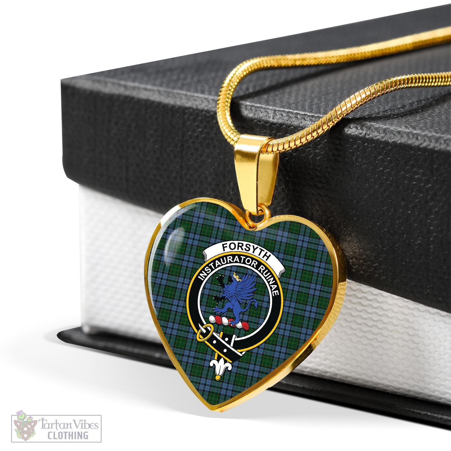Tartan Vibes Clothing Forsyth Tartan Heart Necklace with Family Crest