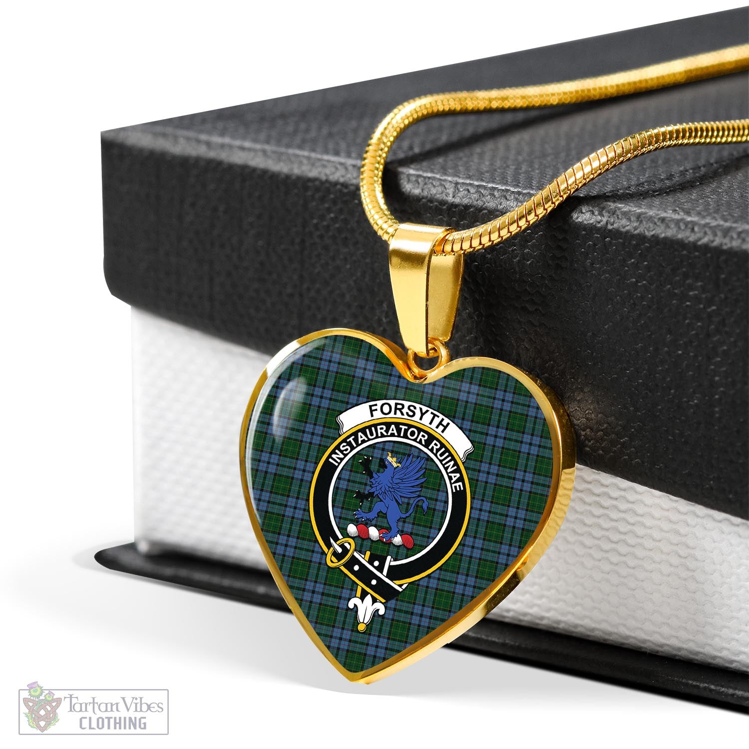 Forsyth Tartan Heart Necklace with Family Crest - Tartan Vibes Clothing
