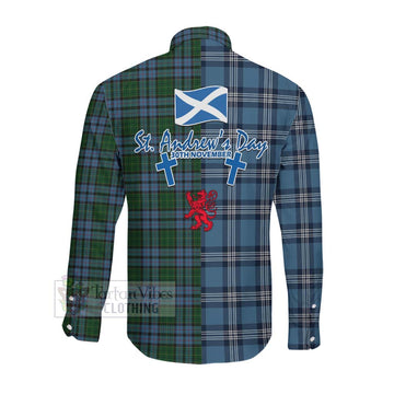 Forsyth Tartan Long Sleeve Button Shirt Happy St. Andrew's Day Half Tartan Style Men's Shirt - Tartan Vibes Clothing