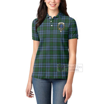 Forsyth Tartan Women's Polo Shirt with Family Crest and Bearded Skull Holding Bottles of Whiskey