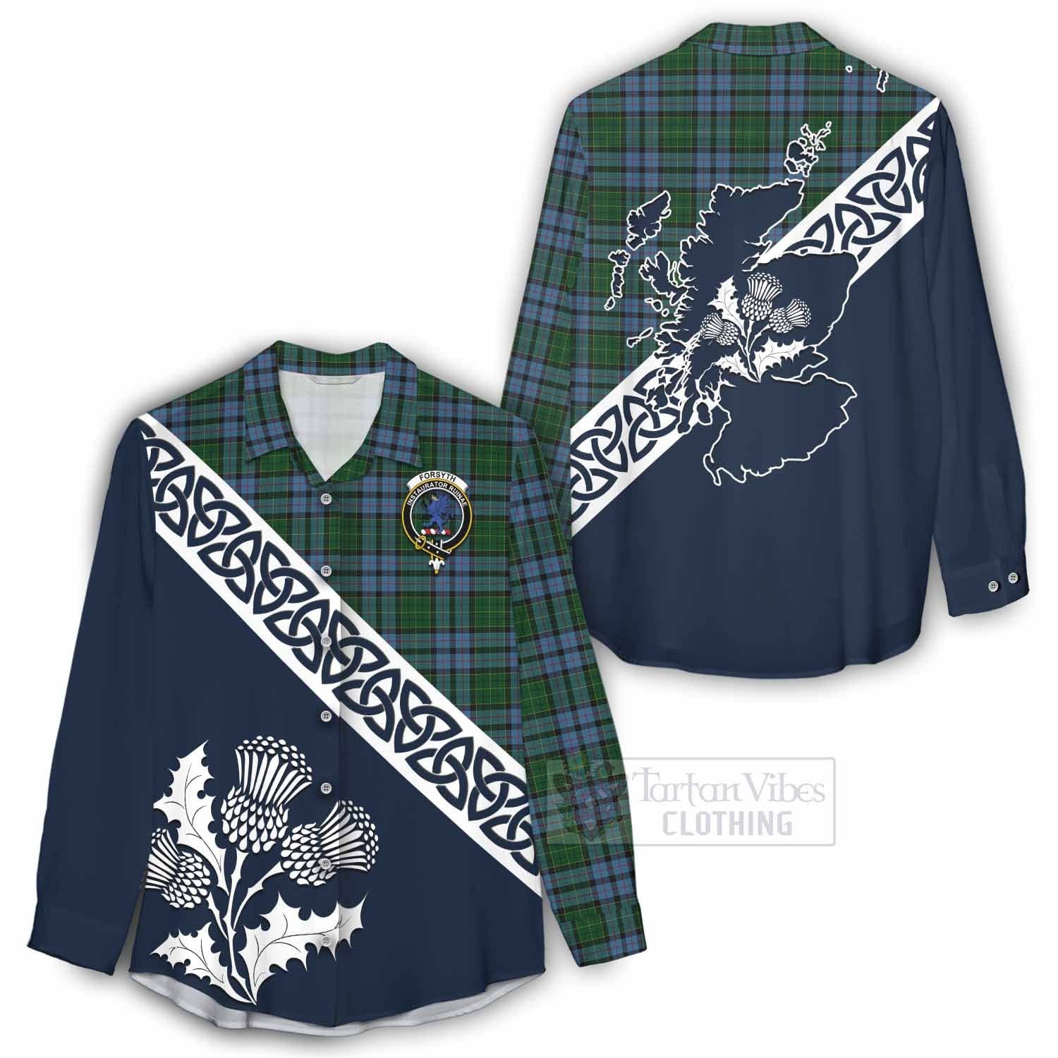 Forsyth Tartan Women's Casual Shirt Featuring Thistle and Scotland Map - Tartan Vibes Clothing