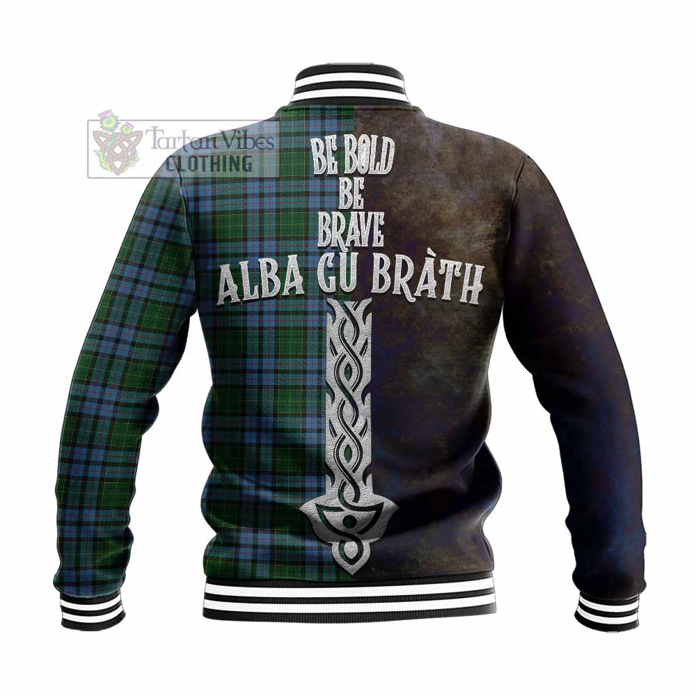 Tartan Vibes Clothing Forsyth Tartan Family Crest Baseball Jacket Alba Gu Brath Be Brave Lion Ancient Style