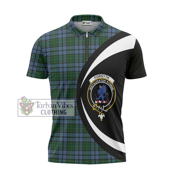 Forsyth Tartan Zipper Polo Shirt with Family Crest Circle Style