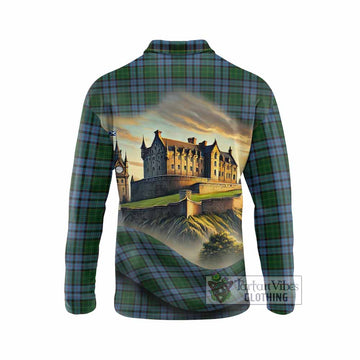 Forsyth Tartan Family Crest Long Sleeve Polo Shirt with Scottish Ancient Castle Style - Tartan Vibes Clothing