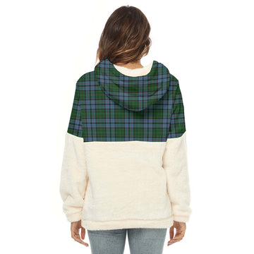Forsyth Tartan Half Style Women's Borg Fleece Hoodie with Half Zip with Family Crest - Tartan Vibes Clothing