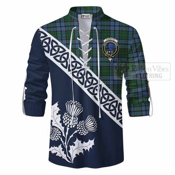 Forsyth Tartan Ghillie Kilt Shirt Featuring Thistle and Scotland Map - Tartan Vibes Clothing