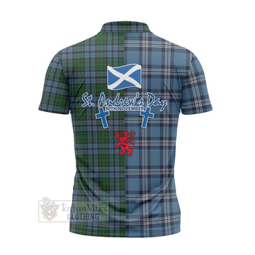 Forsyth Tartan Zipper Polo Shirt Happy St. Andrew's Day Half Tartan Style