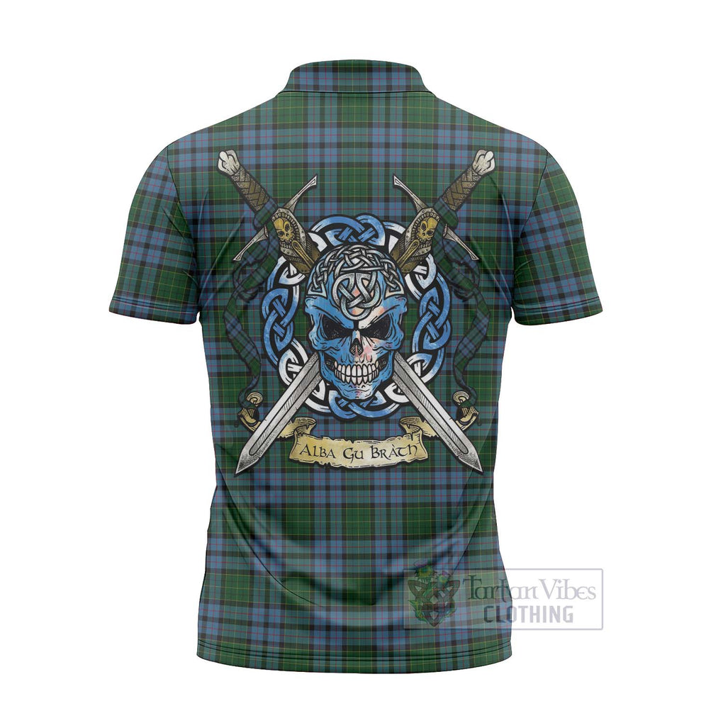 Tartan Vibes Clothing Forsyth Tartan Zipper Polo Shirt with Family Crest Celtic Skull Style