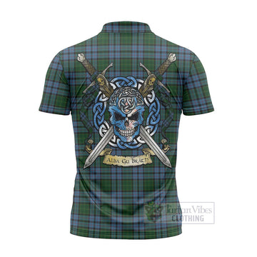 Forsyth Tartan Zipper Polo Shirt with Family Crest Celtic Skull Style