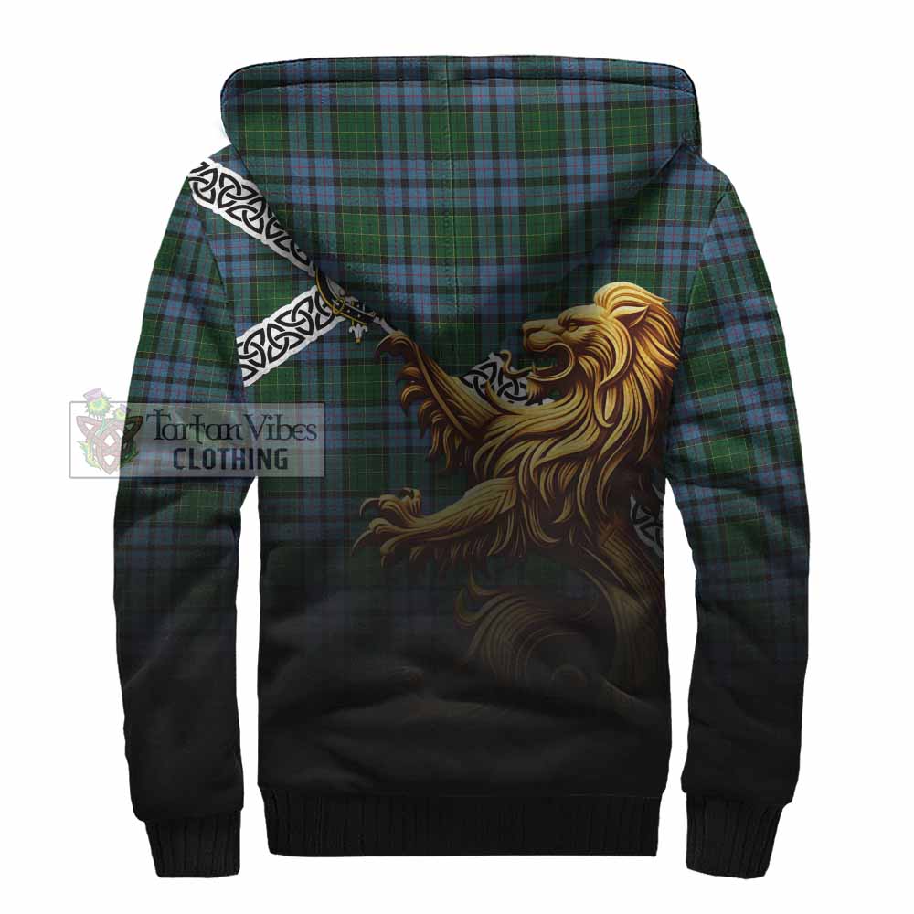 Forsyth Crest Tartan Sherpa Hoodie with Golden Lion Emblem Celtic Style - Tartan Vibes Clothing