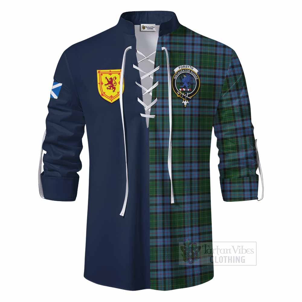 Forsyth Tartan Ghillie Kilt Shirt Alba with Scottish Lion Royal Arm Half Style - Tartan Vibes Clothing