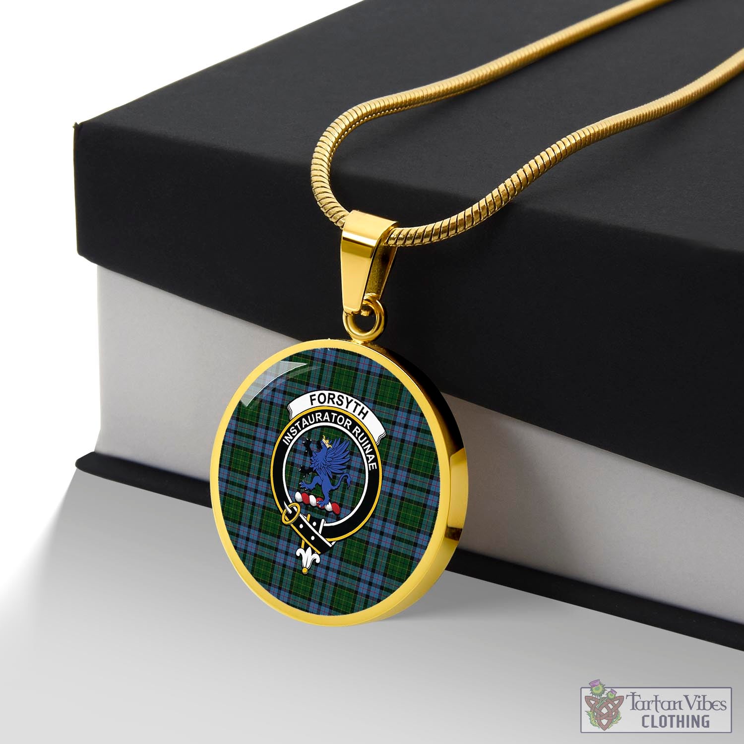 Forsyth Tartan Circle Necklace with Family Crest Luxury Necklace (Gold) No - Tartan Vibes Clothing