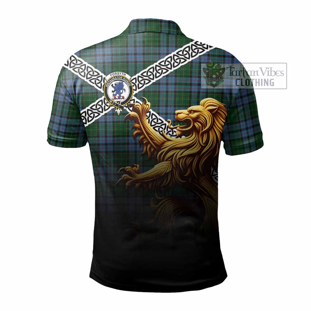 Forsyth Crest Tartan Polo Shirt with Golden Lion Emblem Celtic Style - Tartan Vibes Clothing