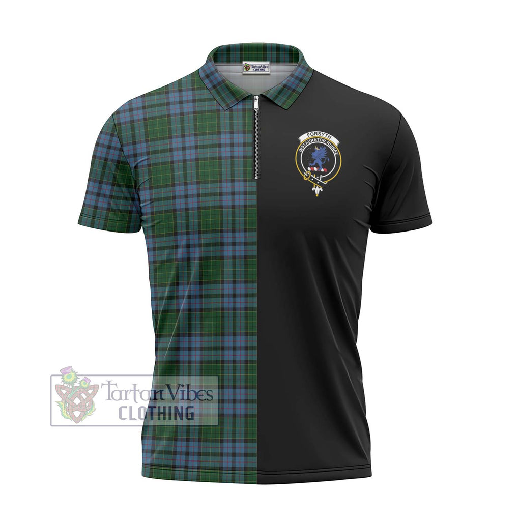 Forsyth Tartan Zipper Polo Shirt with Family Crest and Half Of Me Style - Tartanvibesclothing Shop