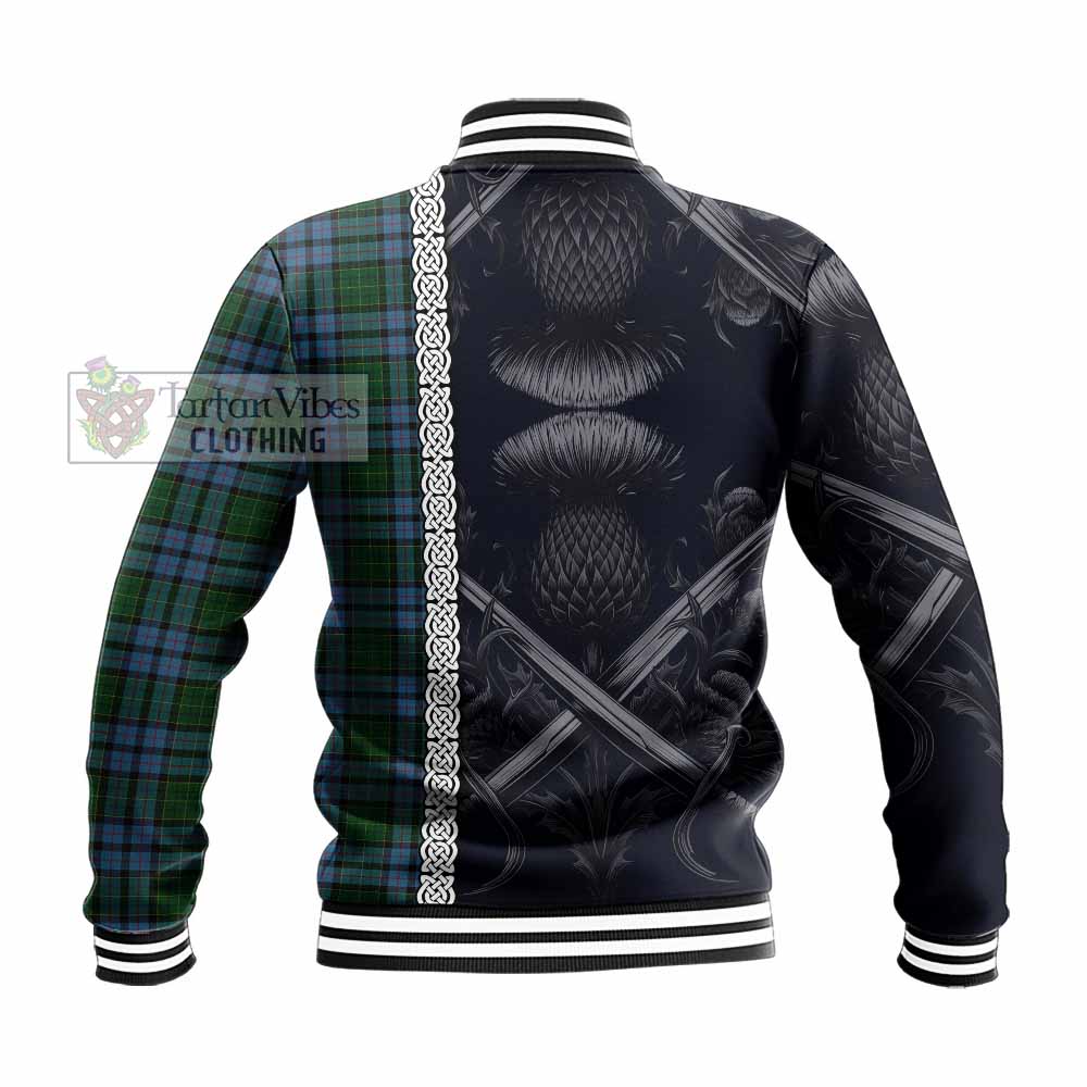 Forsyth Tartan Baseball Jacket with Family Crest Cross Sword Thistle Celtic Vibes - Tartan Vibes Clothing