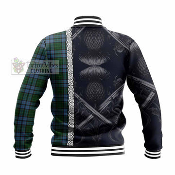 Forsyth Tartan Baseball Jacket with Family Crest Cross Sword Thistle Celtic Vibes - Tartan Vibes Clothing