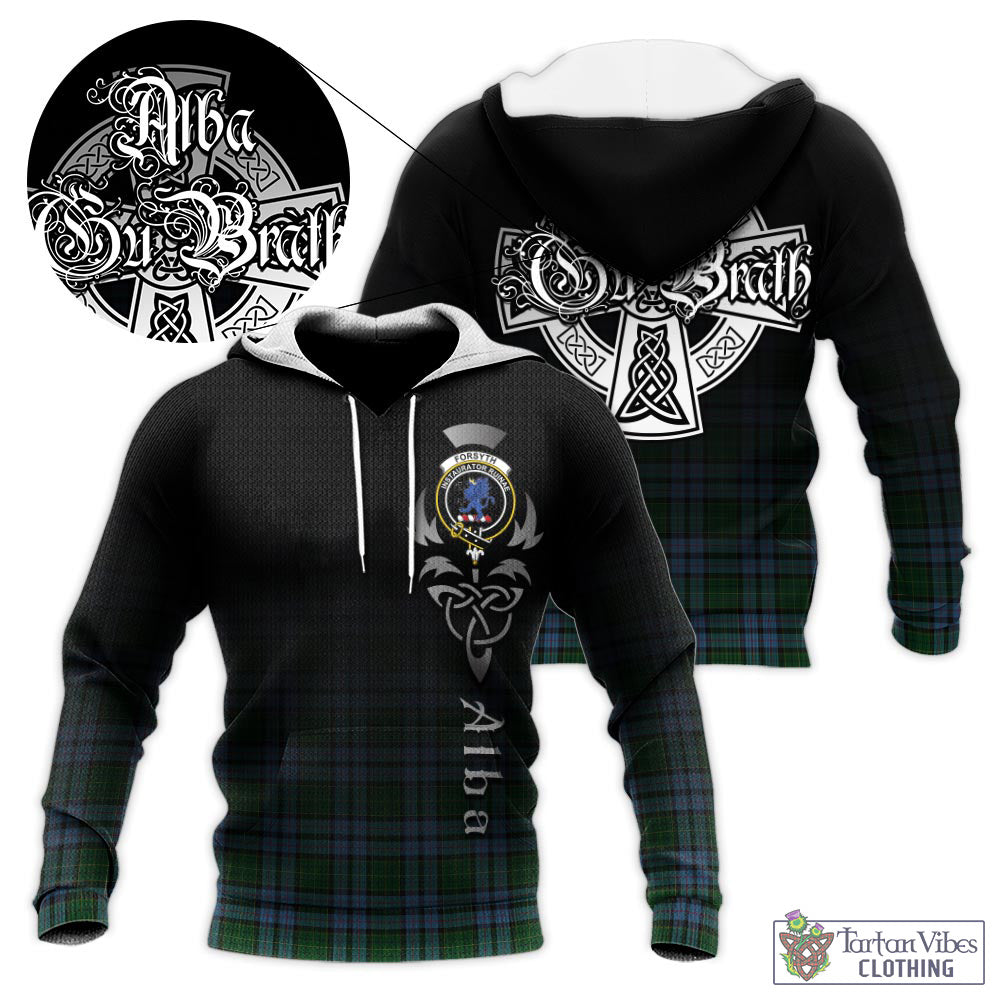Tartan Vibes Clothing Forsyth Tartan Knitted Hoodie Featuring Alba Gu Brath Family Crest Celtic Inspired
