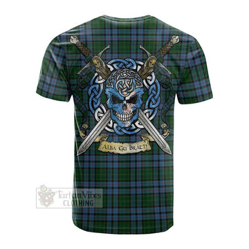 Tartan Vibes Clothing Forsyth Tartan Cotton T-shirt with Family Crest Celtic Skull Style