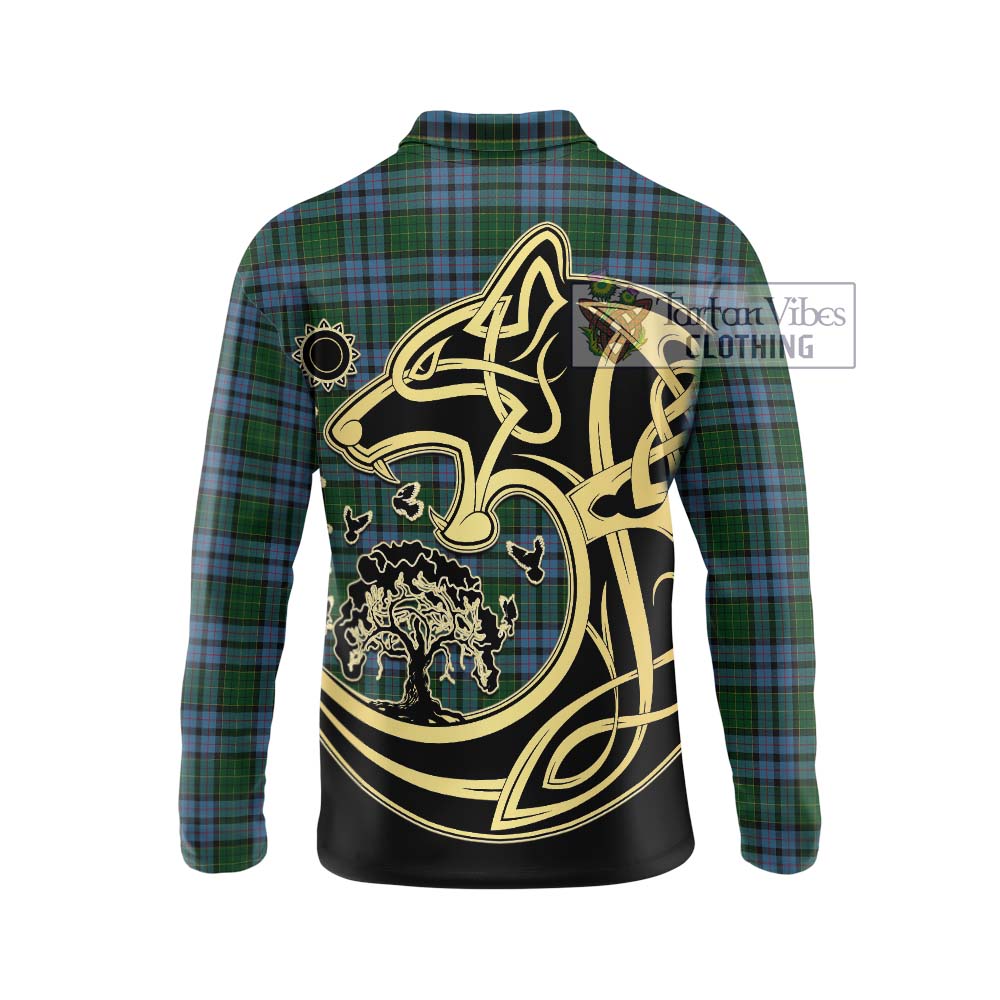 Forsyth Tartan Long Sleeve Polo Shirt with Family Crest Celtic Wolf Style - Tartan Vibes Clothing