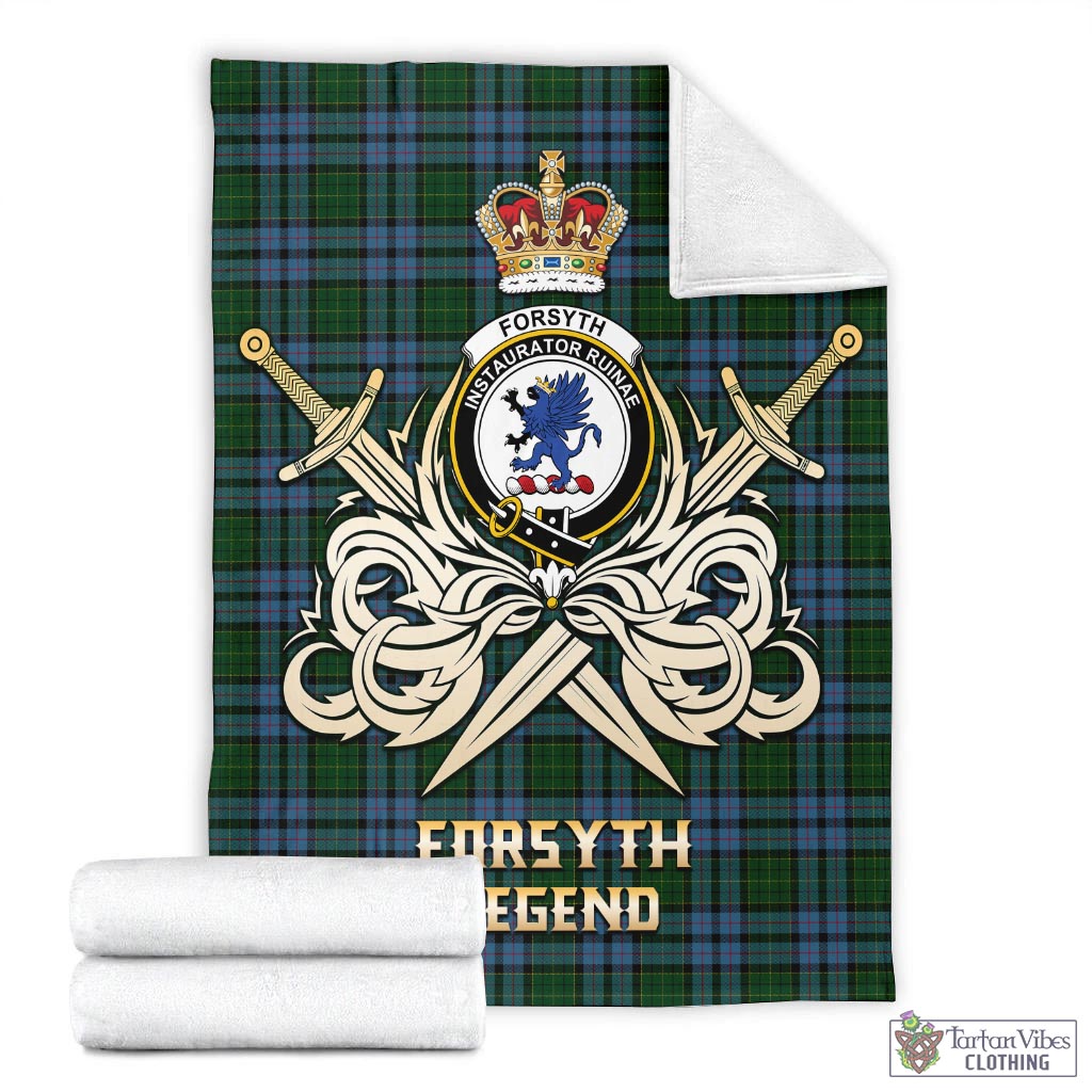 Forsyth Tartan Blanket with Clan Crest and the Golden Sword of Courageous Legacy - Tartan Vibes Clothing