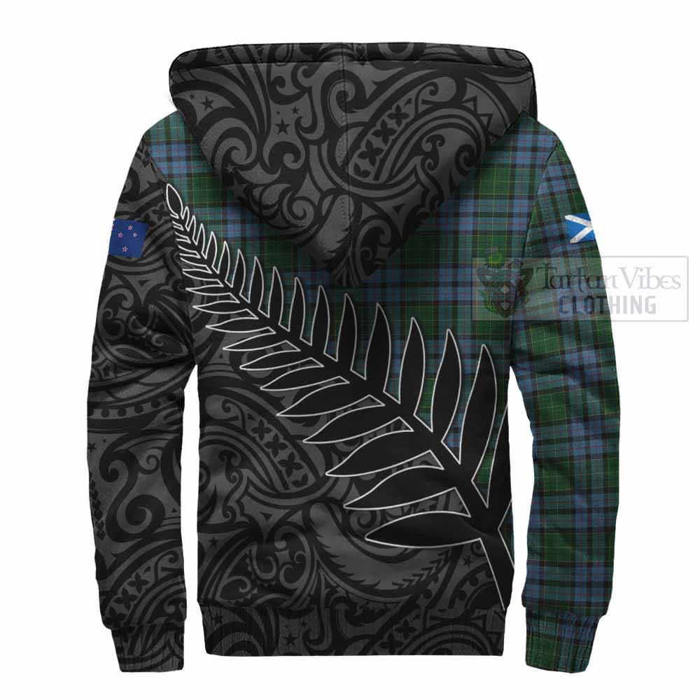 Tartan Vibes Clothing Forsyth Crest Tartan Sherpa Hoodie with New Zealand Silver Fern Half Style