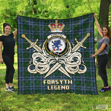 Forsyth Tartan Quilt with Clan Crest and the Golden Sword of Courageous Legacy