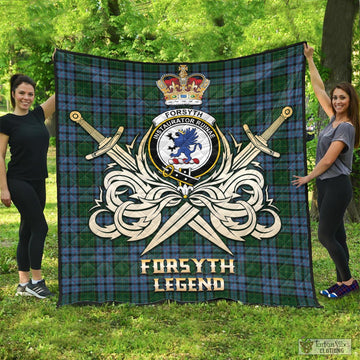 Forsyth Tartan Quilt with Clan Crest and the Golden Sword of Courageous Legacy - Tartan Vibes Clothing