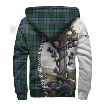 Forsyth Tartan Sherpa Hoodie with Family Crest and St. Andrew's Cross Accented by Thistle Vines - Tartan Vibes Clothing