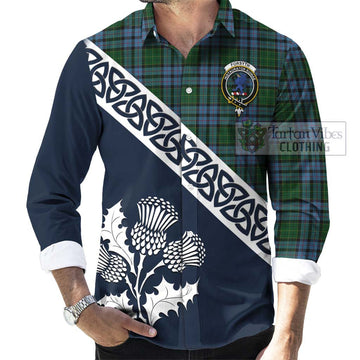Forsyth Tartan Long Sleeve Button Shirt Featuring Thistle and Scotland Map Men's Shirt - Tartan Vibes Clothing